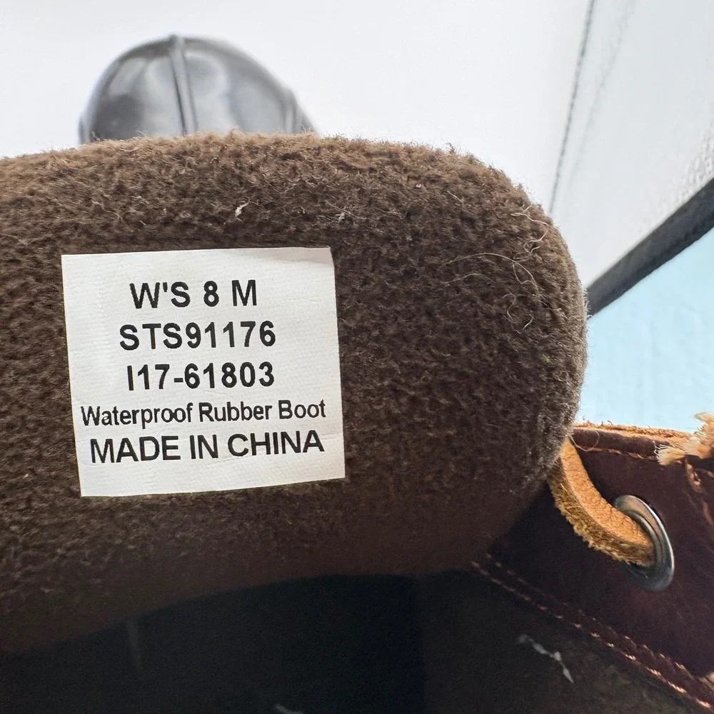 Sperry Women 8 Saltwater Duck Boots Brown Black Leather Rubber Waterproof Ankle
